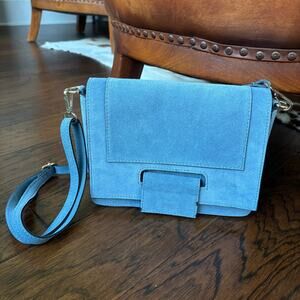 Uno Alla Volta Italian Suede Santo Spirito Crossbody‎ Blue Leather